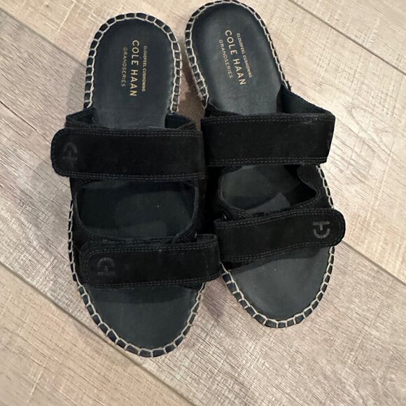 Cole Haan Grandseries Cloudfeel Cushioning Black Suede Espadrille Sandals 6.5 - Picture 3 of 11